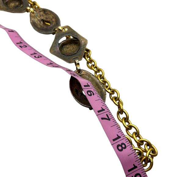 Brutalist Chain Metal Belt Abstract Faces Iron Giant Gold Silver Tone Aged Retro main image 12